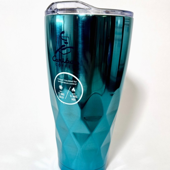 Faceted Stainless Steal Tumbler with lid - TEAL - Picture 2 of 4